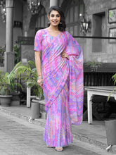 Printed Georgette Readymade Saree With Stitched Blouse